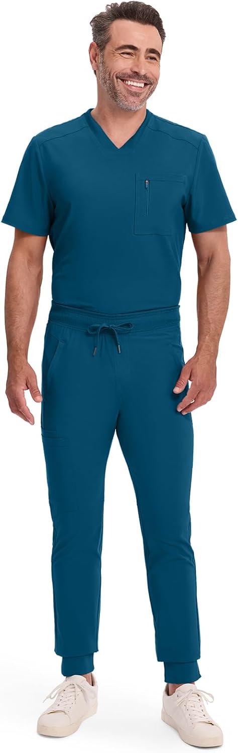 imageCherokee Mens Mid Rise Jogger Scrub Pants with Zipper Cargo Pocket 360 Stretch Moisture Wicking PROTX2 Fabric CK004ACaribbean Blue