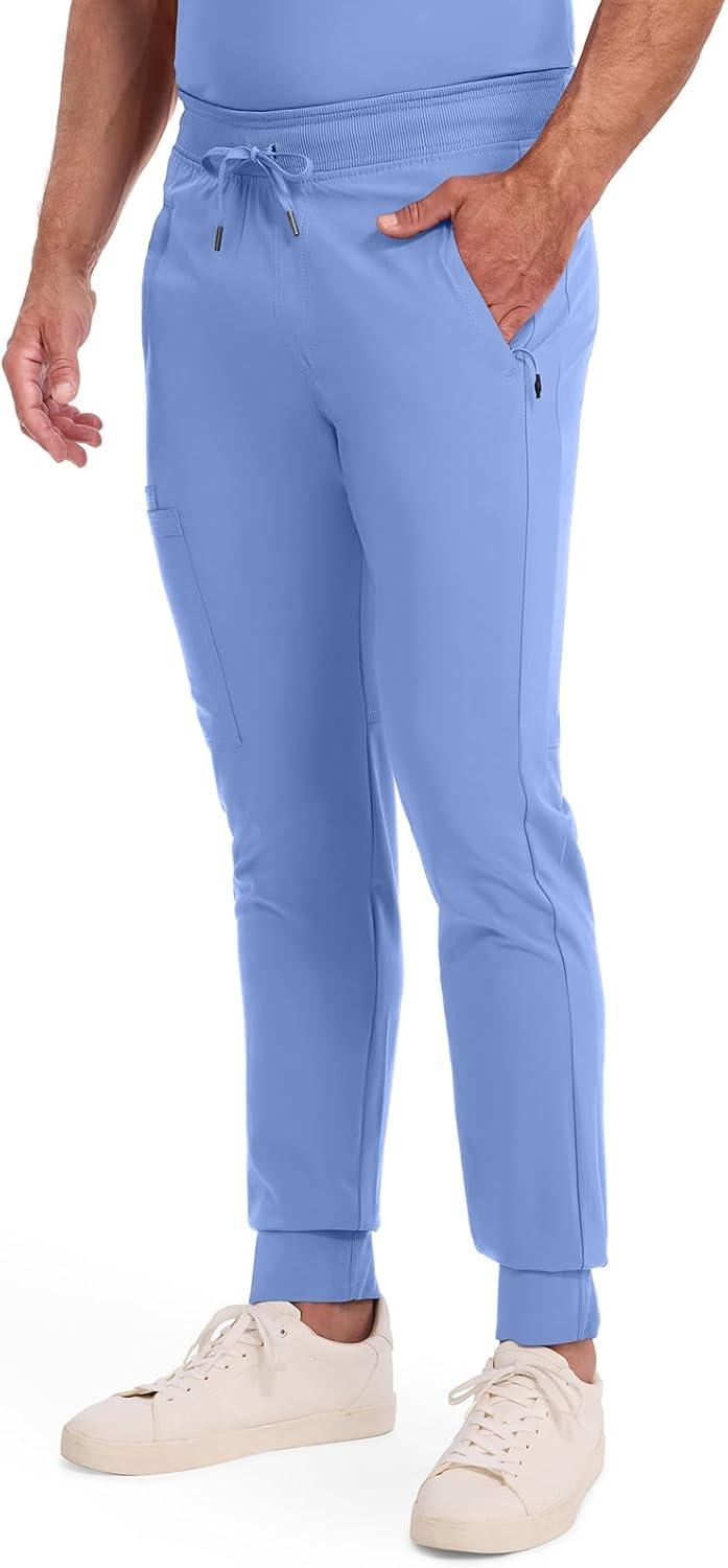 imageCherokee Mens Mid Rise Jogger Scrub Pants with Zipper Cargo Pocket 360 Stretch Moisture Wicking PROTX2 Fabric CK004ACiel Blue