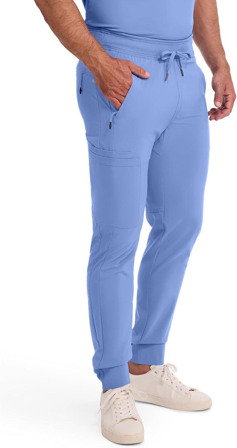 imageCherokee Mens Mid Rise Jogger Scrub Pants with Zipper Cargo Pocket 360 Stretch Moisture Wicking PROTX2 Fabric CK004ACiel Blue