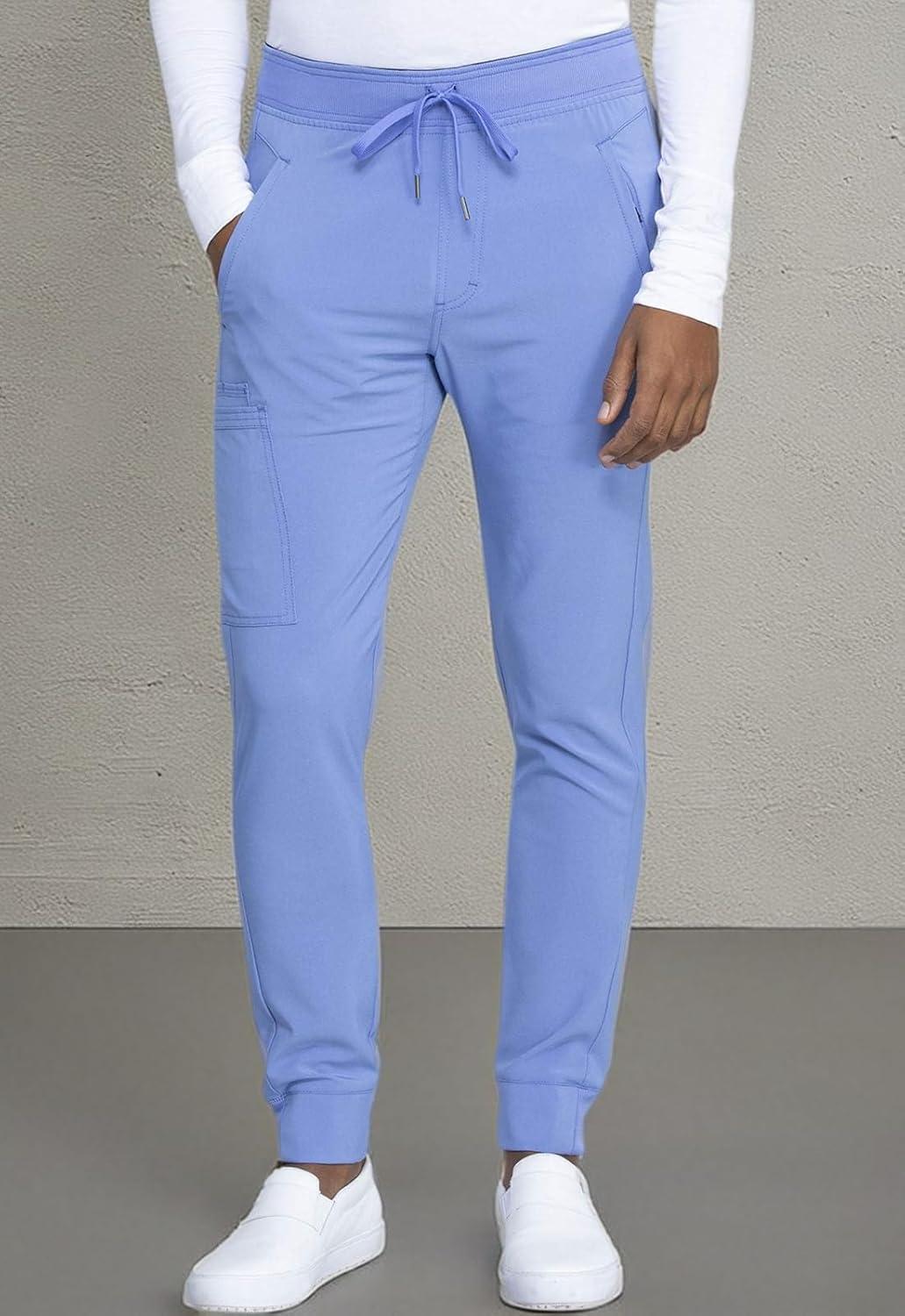 imageCherokee Mens Mid Rise Jogger Scrub Pants with Zipper Cargo Pocket 360 Stretch Moisture Wicking PROTX2 Fabric CK004ACiel Blue