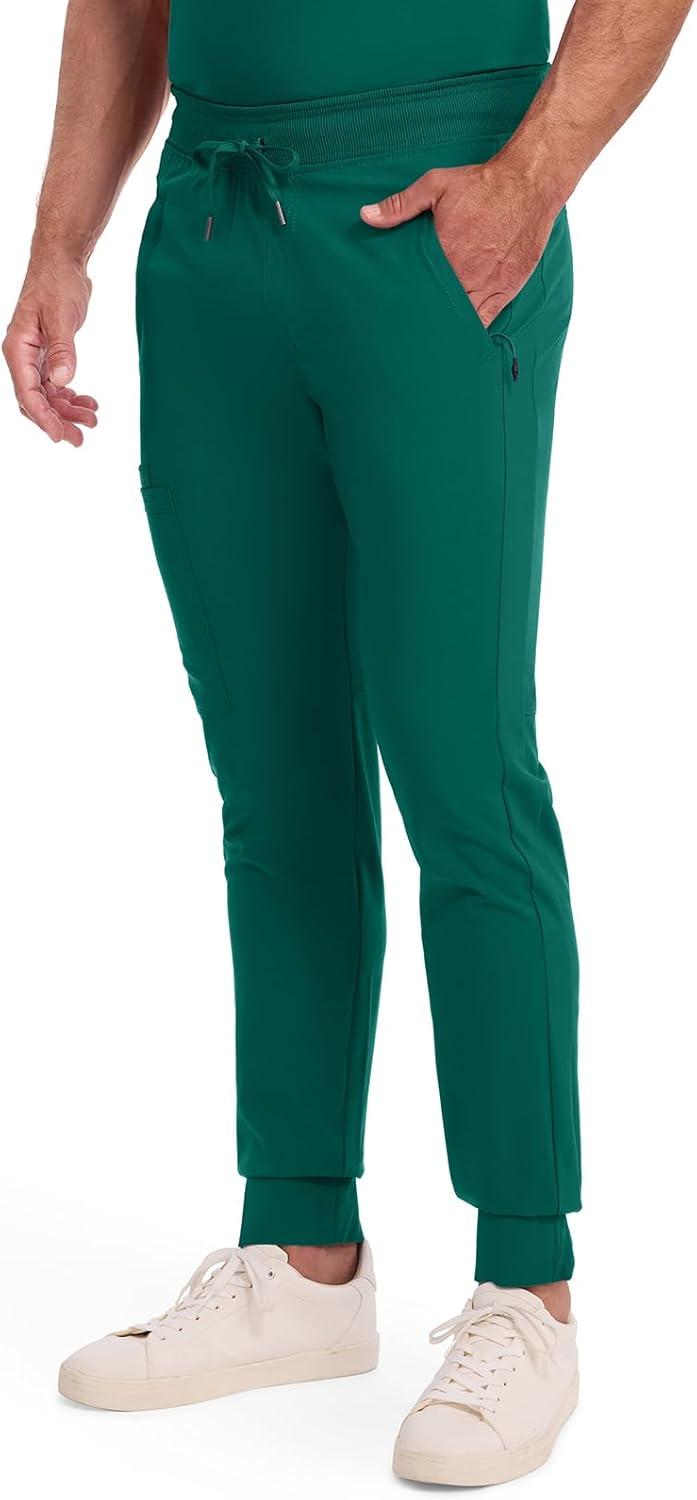 imageCherokee Mens Mid Rise Jogger Scrub Pants with Zipper Cargo Pocket 360 Stretch Moisture Wicking PROTX2 Fabric CK004AHunter Green