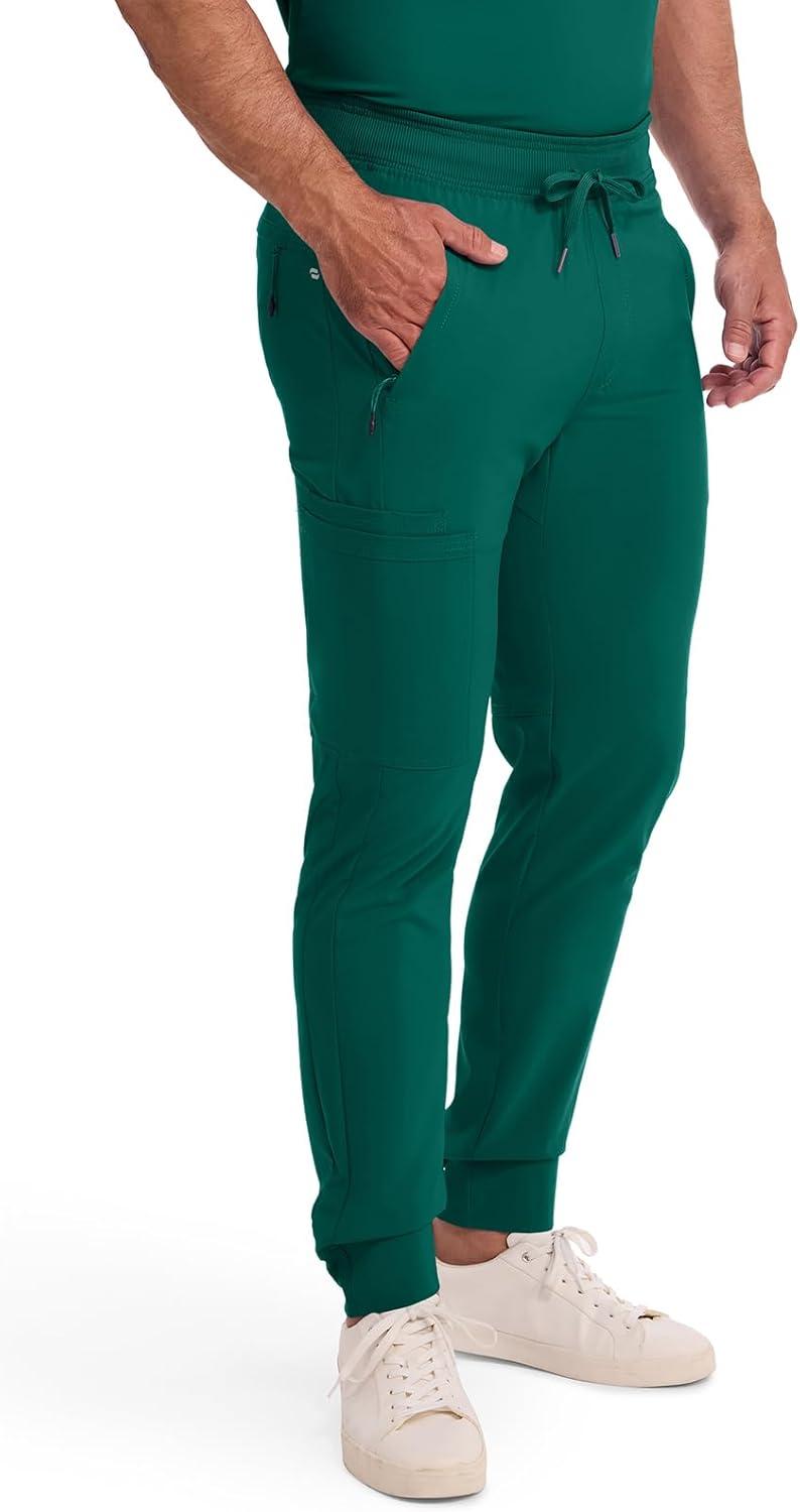imageCherokee Mens Mid Rise Jogger Scrub Pants with Zipper Cargo Pocket 360 Stretch Moisture Wicking PROTX2 Fabric CK004AHunter Green