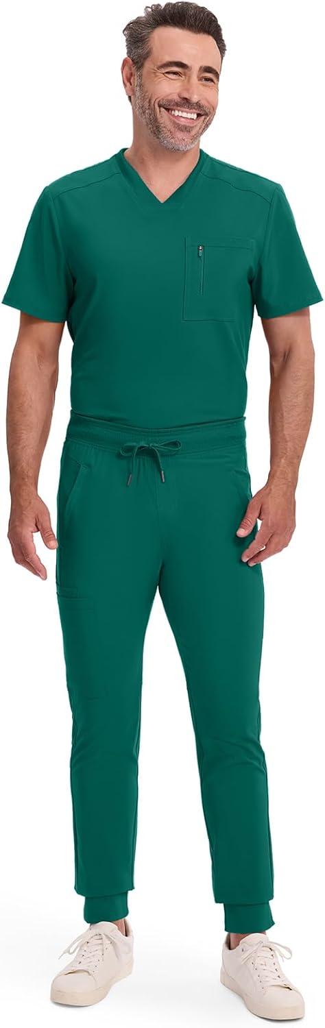 imageCherokee Mens Mid Rise Jogger Scrub Pants with Zipper Cargo Pocket 360 Stretch Moisture Wicking PROTX2 Fabric CK004AHunter Green