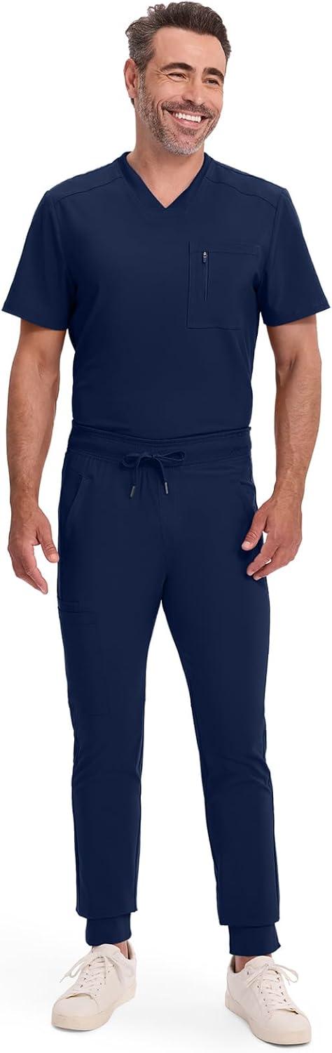 imageCherokee Mens Mid Rise Jogger Scrub Pants with Zipper Cargo Pocket 360 Stretch Moisture Wicking PROTX2 Fabric CK004ANavy