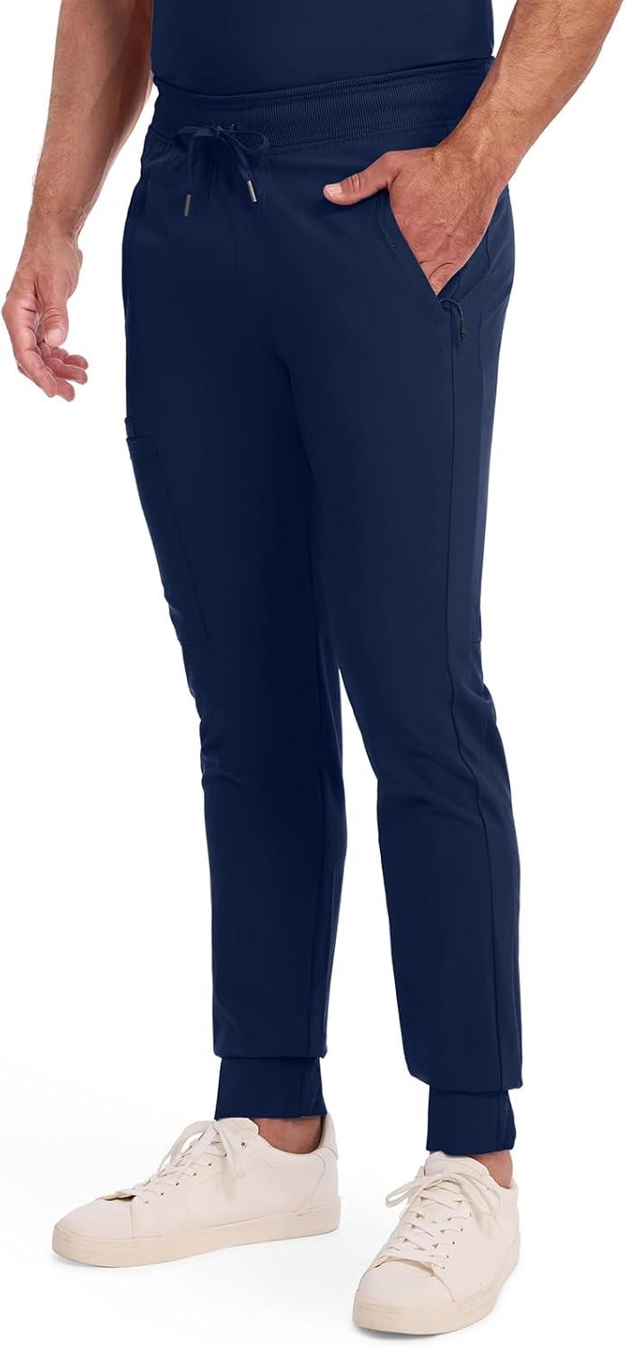 imageCherokee Mens Mid Rise Jogger Scrub Pants with Zipper Cargo Pocket 360 Stretch Moisture Wicking PROTX2 Fabric CK004ANavy