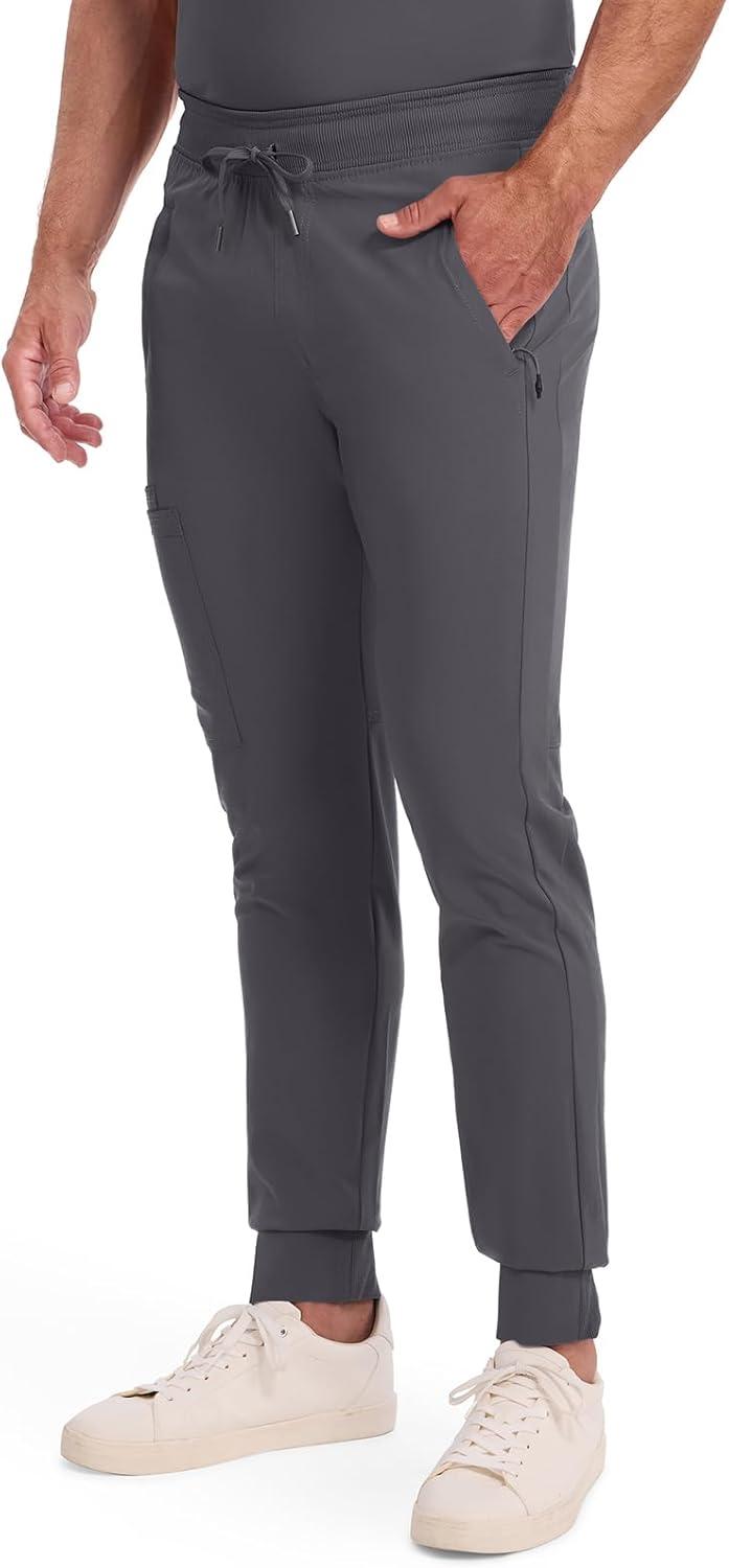 imageCherokee Mens Mid Rise Jogger Scrub Pants with Zipper Cargo Pocket 360 Stretch Moisture Wicking PROTX2 Fabric CK004APewter