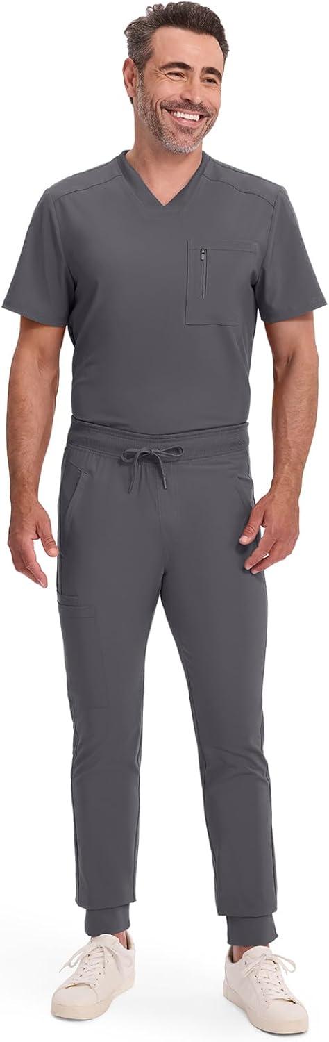 imageCherokee Mens Mid Rise Jogger Scrub Pants with Zipper Cargo Pocket 360 Stretch Moisture Wicking PROTX2 Fabric CK004APewter