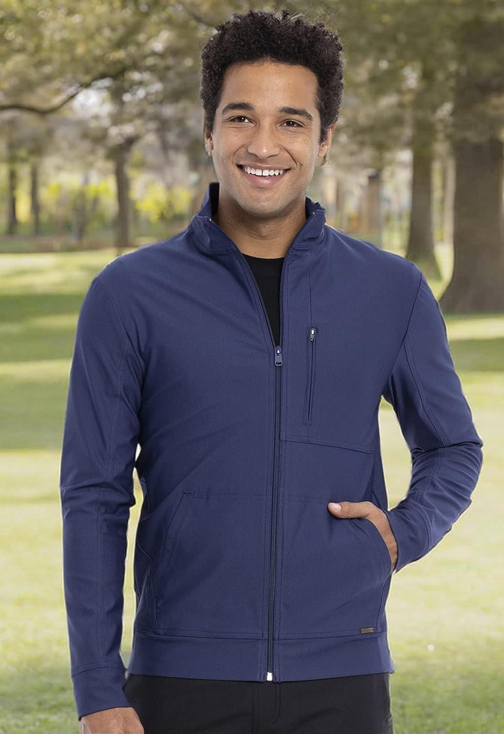 imageCherokee Mens Scrub Jacket with a Standard Collar Zipper Front and 4 Pockets CK399Navy