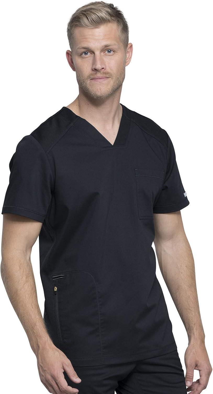 imageCherokee Mens Scrub Set VNeck Scrub Top Modern fit WW603 with Natural Rise Jogger Scrub Pants Drawstring Waistband WW012Black