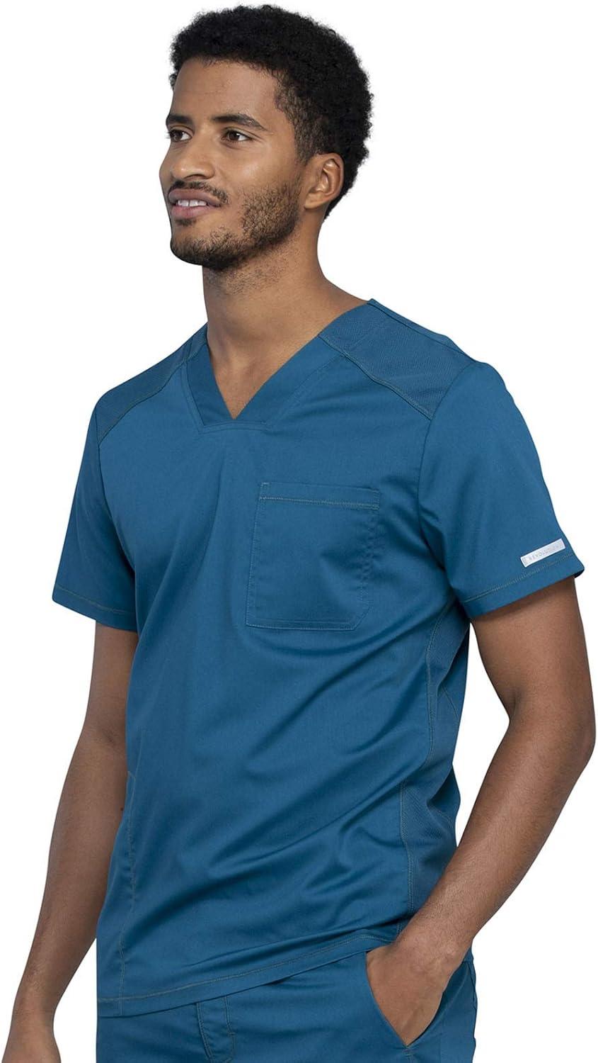 imageCherokee Mens Scrub Set VNeck Scrub Top Modern fit WW603 with Natural Rise Jogger Scrub Pants Drawstring Waistband WW012Caribbean Blue
