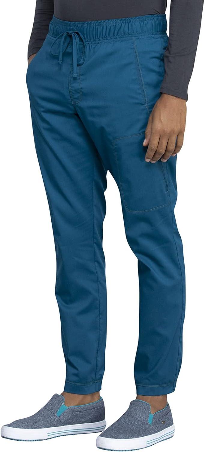 imageCherokee Mens Scrub Set VNeck Scrub Top Modern fit WW603 with Natural Rise Jogger Scrub Pants Drawstring Waistband WW012Caribbean Blue