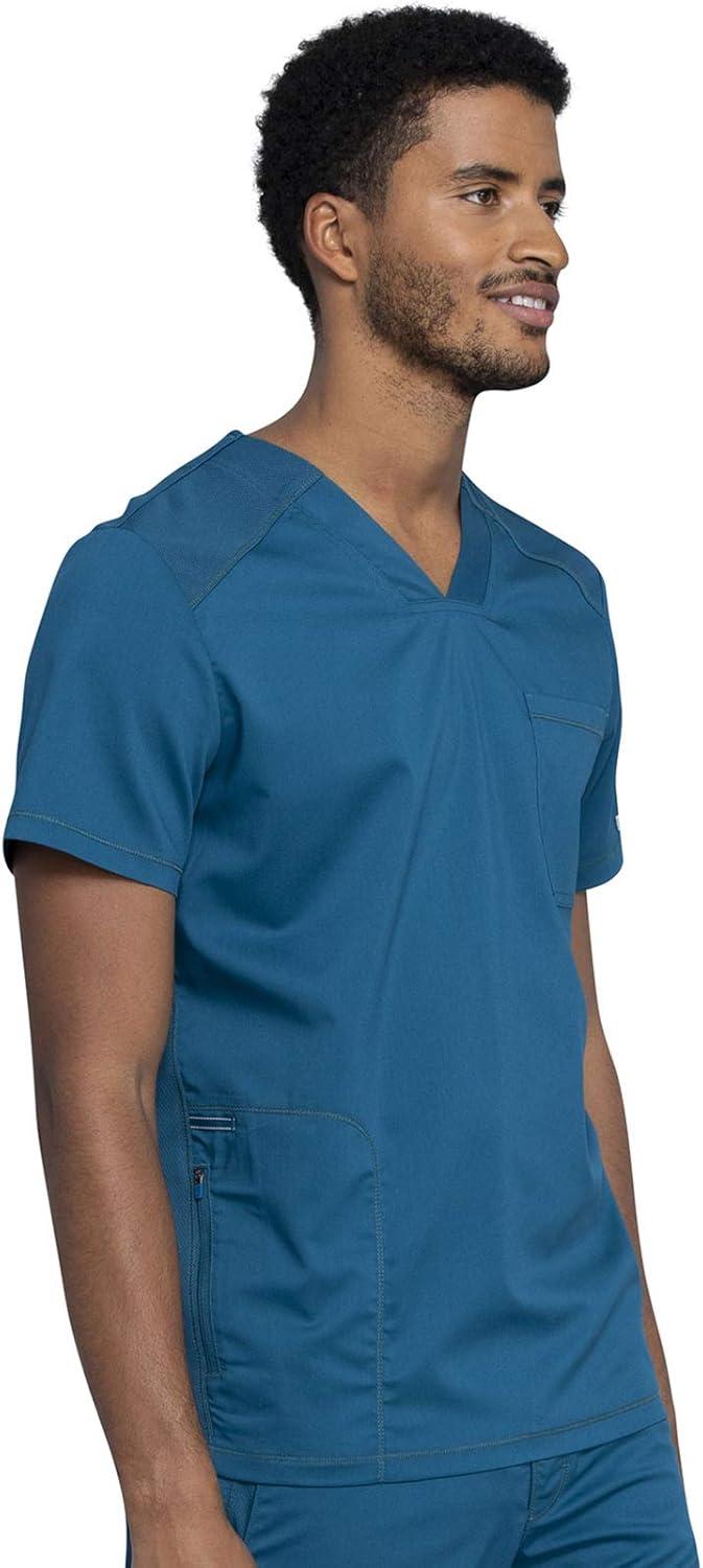 imageCherokee Mens Scrub Set VNeck Scrub Top Modern fit WW603 with Natural Rise Jogger Scrub Pants Drawstring Waistband WW012Caribbean Blue