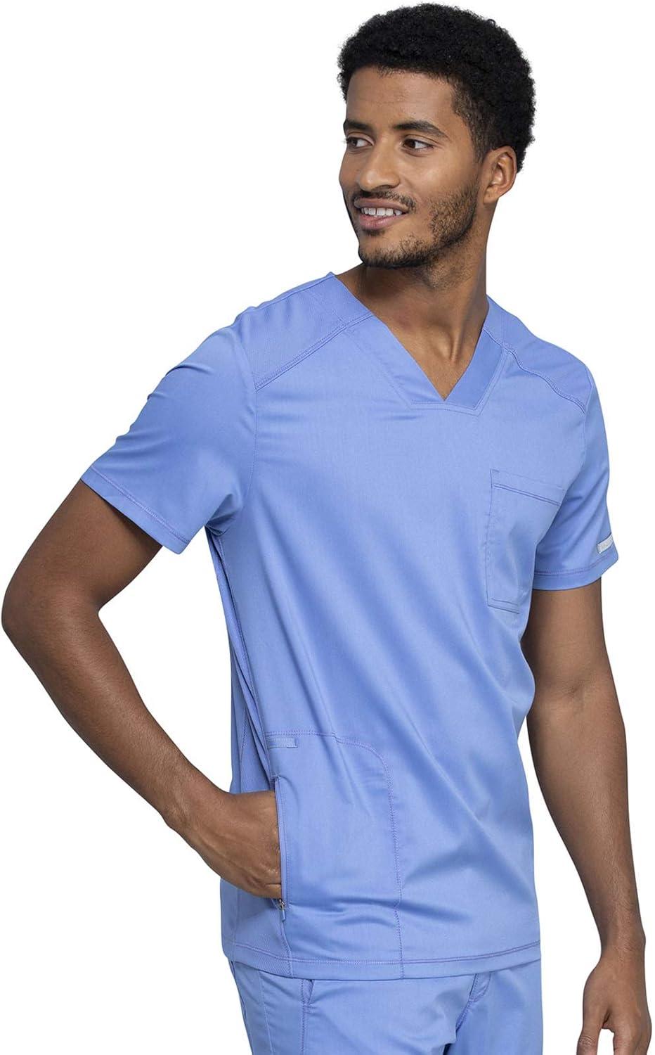 imageCherokee Mens Scrub Set VNeck Scrub Top Modern fit WW603 with Natural Rise Jogger Scrub Pants Drawstring Waistband WW012Ciel