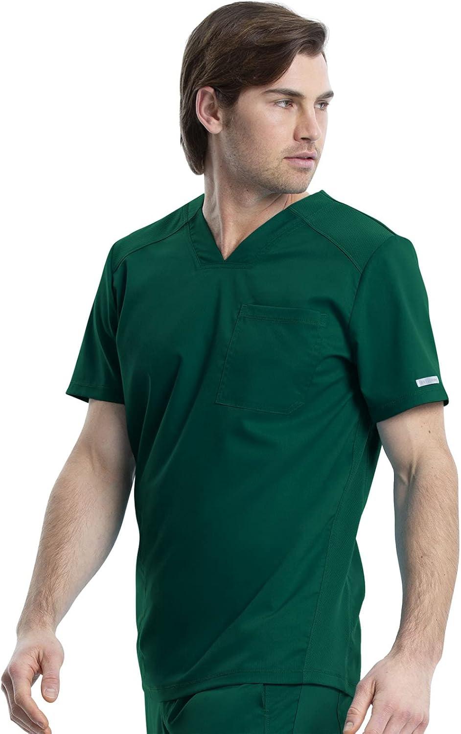 imageCherokee Mens Scrub Set VNeck Scrub Top Modern fit WW603 with Natural Rise Jogger Scrub Pants Drawstring Waistband WW012Hunter Green