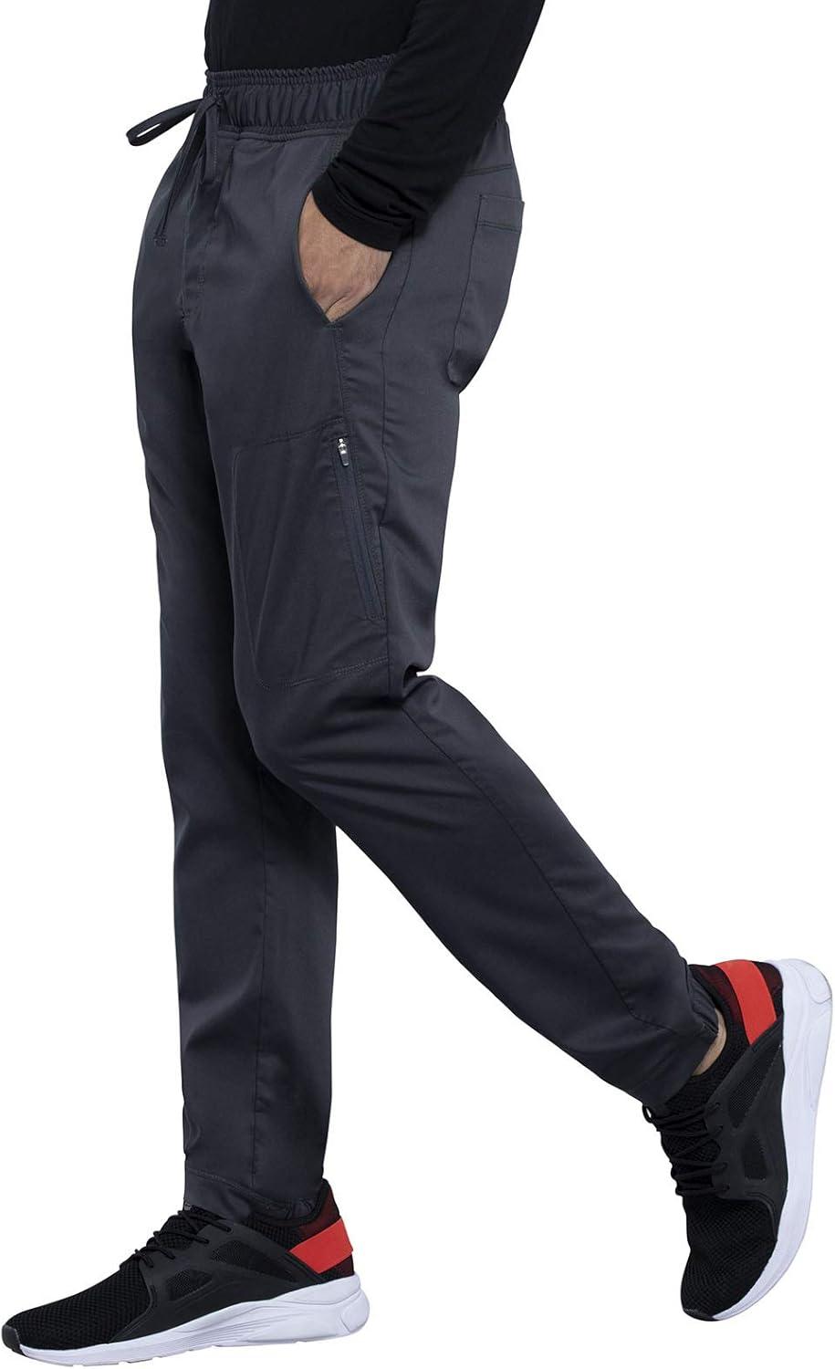 imageCherokee Mens Scrub Set VNeck Scrub Top Modern fit WW603 with Natural Rise Jogger Scrub Pants Drawstring Waistband WW012Pewter
