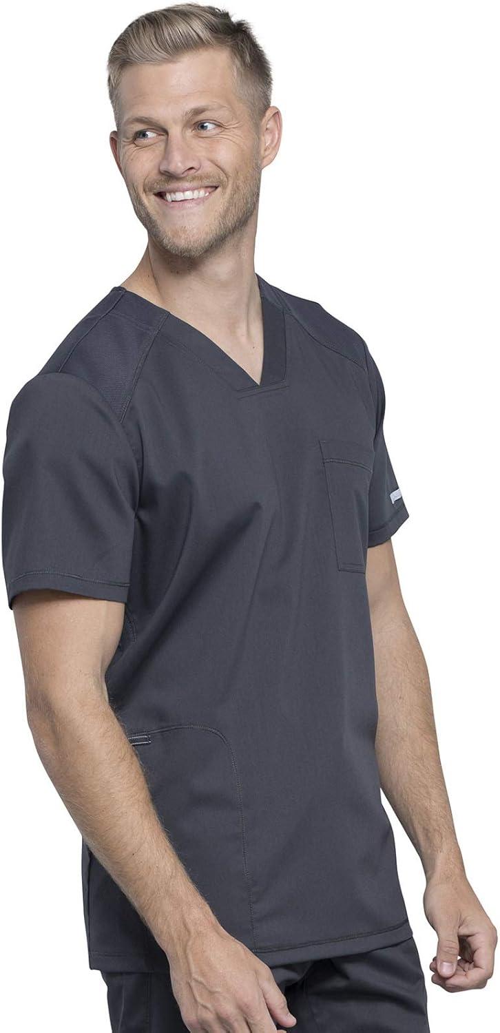 imageCherokee Mens Scrub Set VNeck Scrub Top Modern fit WW603 with Natural Rise Jogger Scrub Pants Drawstring Waistband WW012Pewter