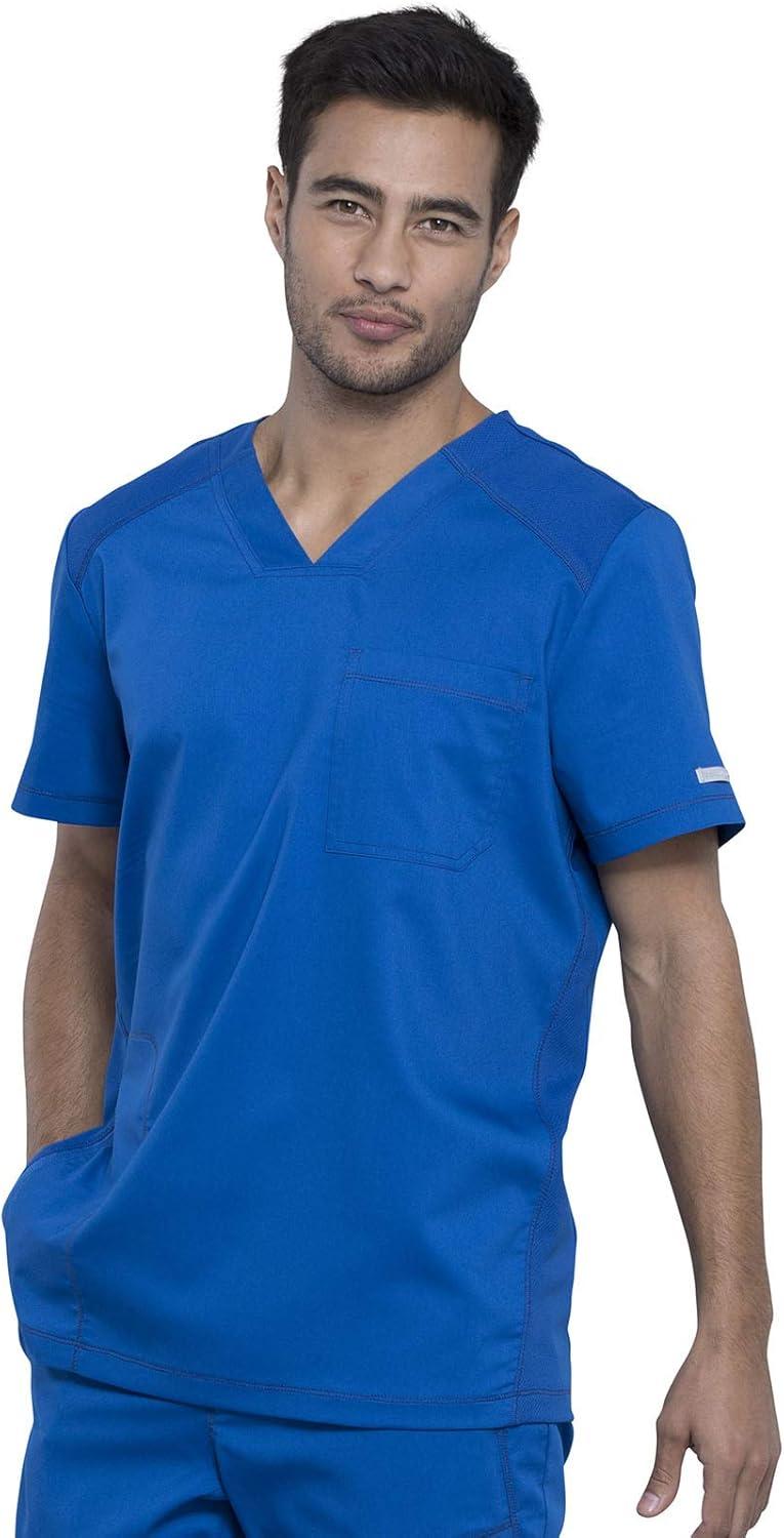 imageCherokee Mens Scrub Set VNeck Scrub Top Modern fit WW603 with Natural Rise Jogger Scrub Pants Drawstring Waistband WW012Royal