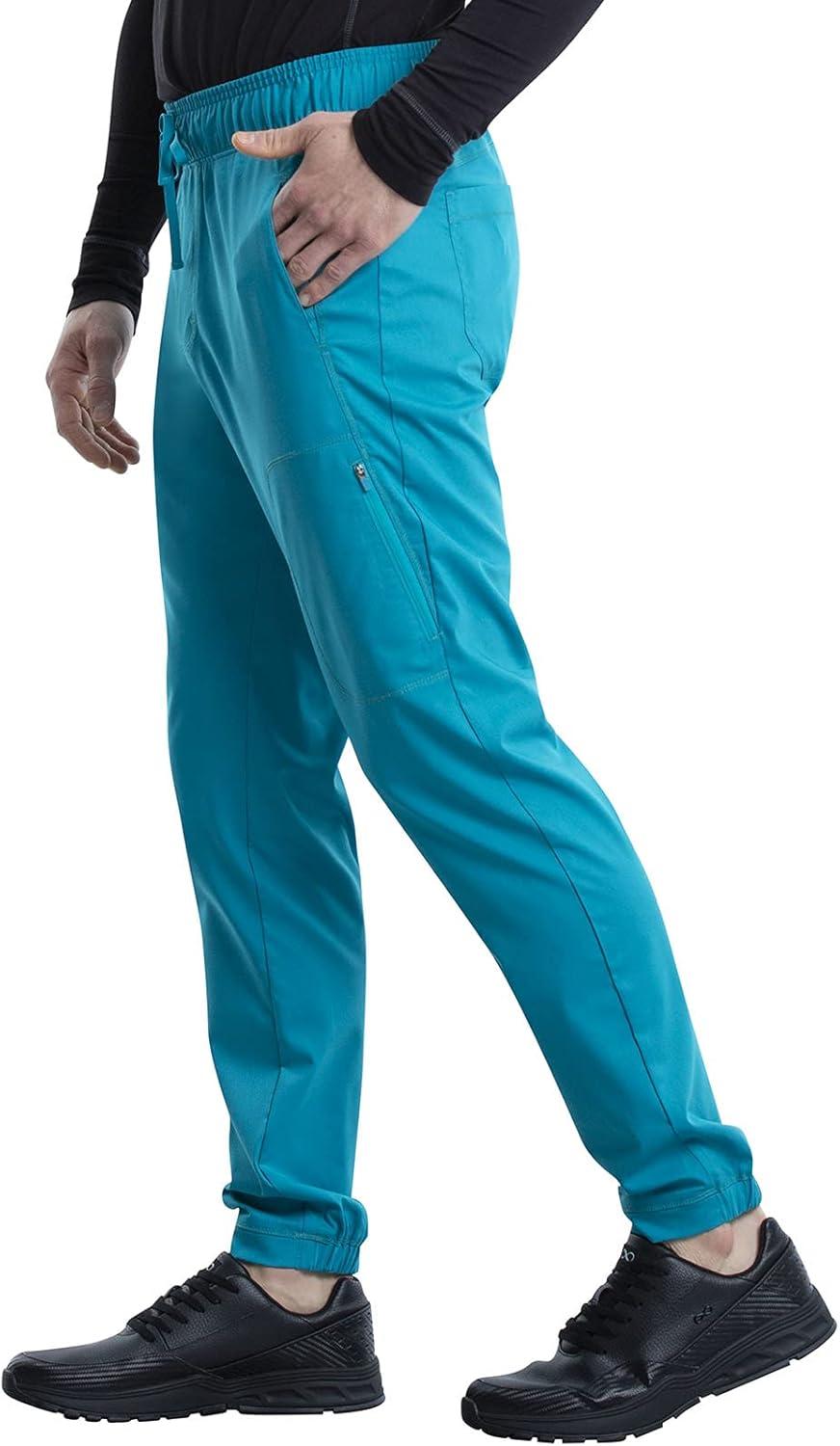 imageCherokee Mens Scrub Set VNeck Scrub Top Modern fit WW603 with Natural Rise Jogger Scrub Pants Drawstring Waistband WW012Teal Blue