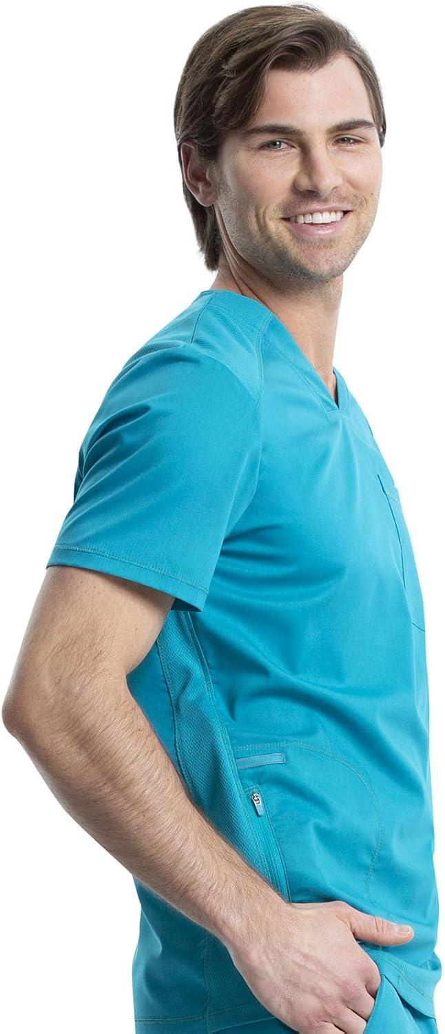 imageCherokee Mens Scrub Set VNeck Scrub Top Modern fit WW603 with Natural Rise Jogger Scrub Pants Drawstring Waistband WW012Teal Blue