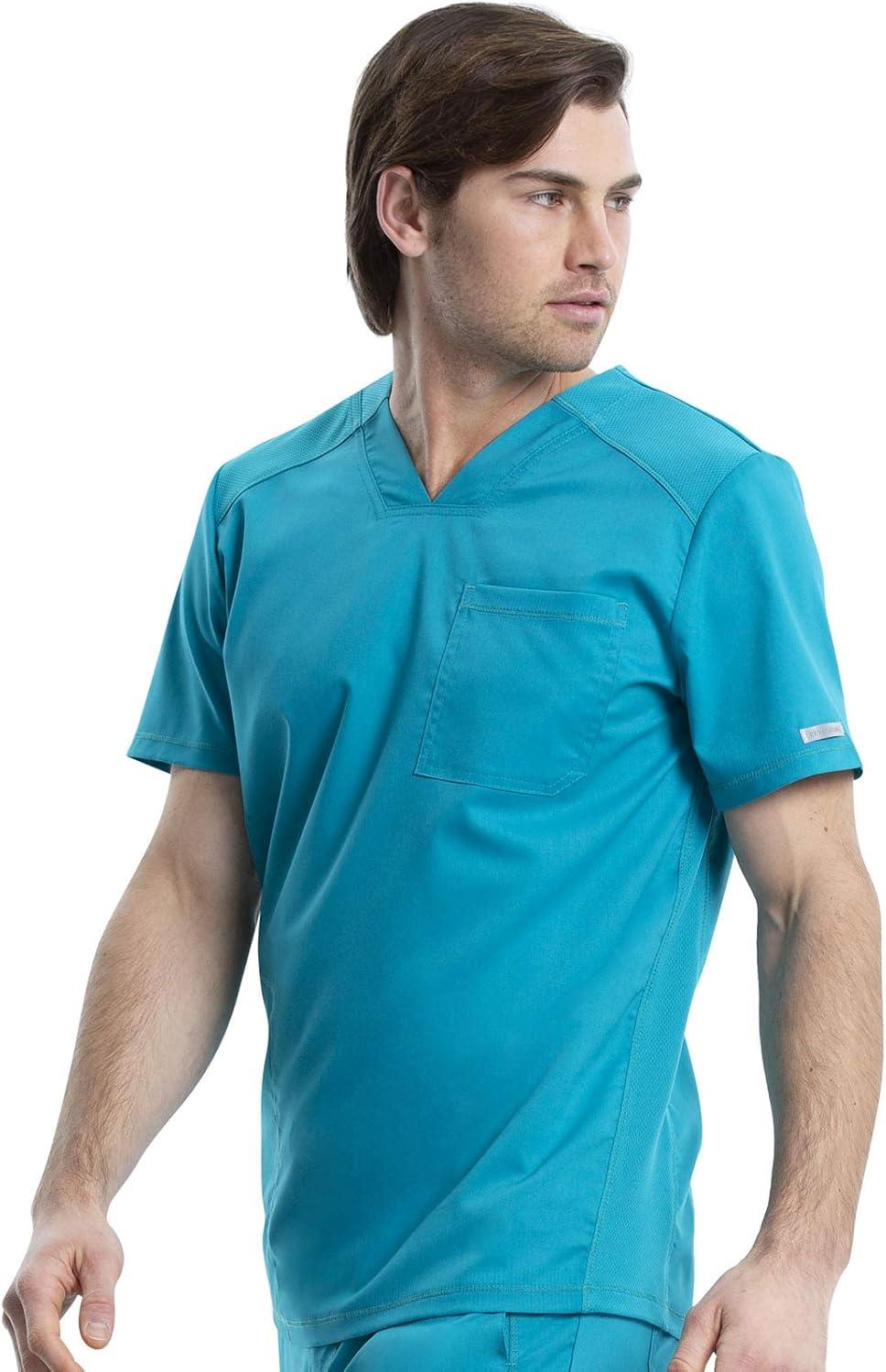 imageCherokee Mens Scrub Set VNeck Scrub Top Modern fit WW603 with Natural Rise Jogger Scrub Pants Drawstring Waistband WW012Teal Blue