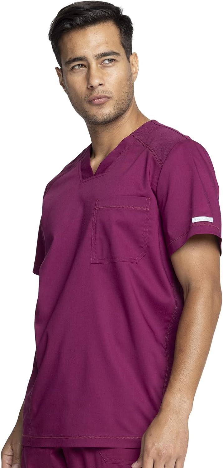 imageCherokee Mens Scrub Set VNeck Scrub Top Modern fit WW603 with Natural Rise Jogger Scrub Pants Drawstring Waistband WW012Wine