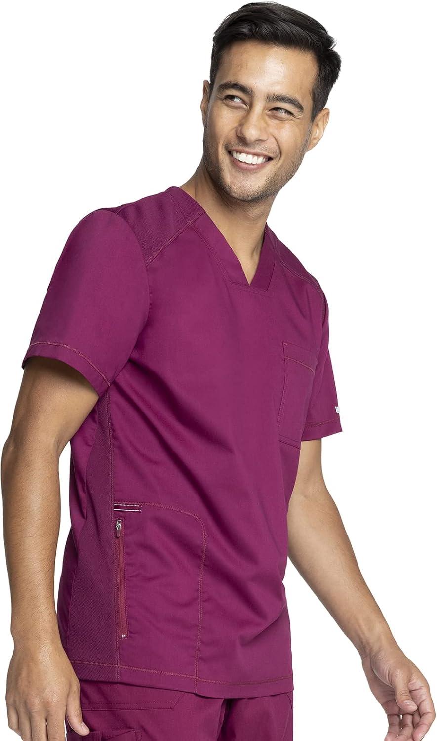 imageCherokee Mens Scrub Set VNeck Scrub Top Modern fit WW603 with Natural Rise Jogger Scrub Pants Drawstring Waistband WW012Wine