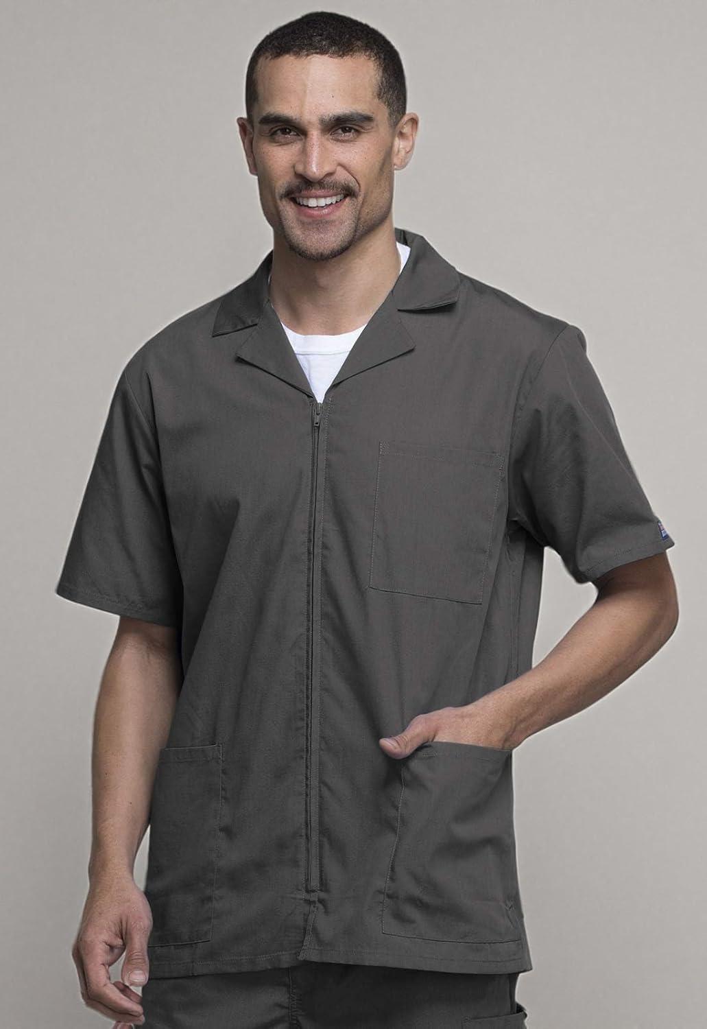 imageCherokee Mens Zip Up Jacket Traditional Fit Lapel Collar with Half Sleeves 4300Pewter