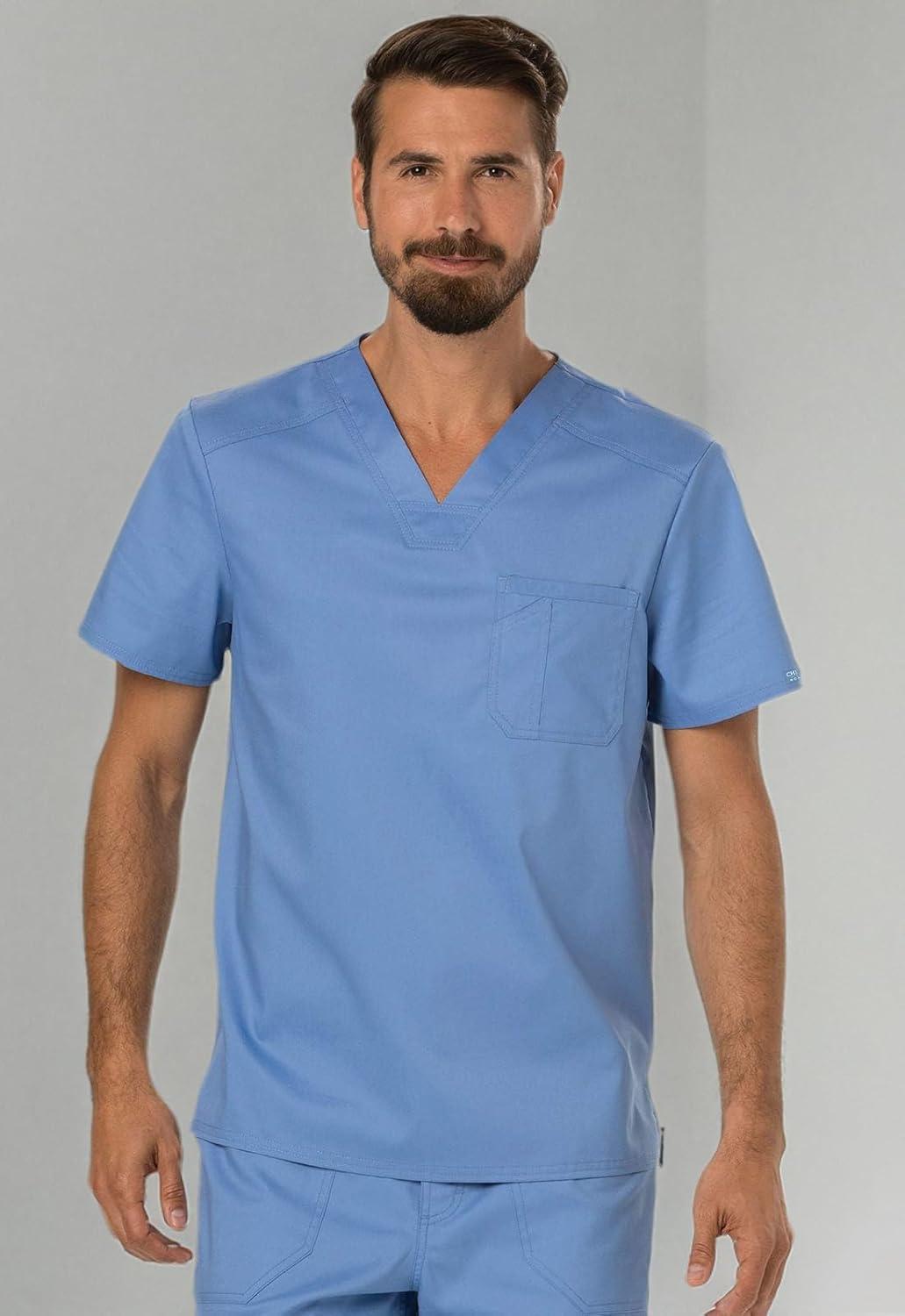 imageCherokee Premium Scrub Set for Men Modern Fit VNeck Top WW690 with Tapered Leg Button Closure amp Inside Drawstring Pant WW140Ciel