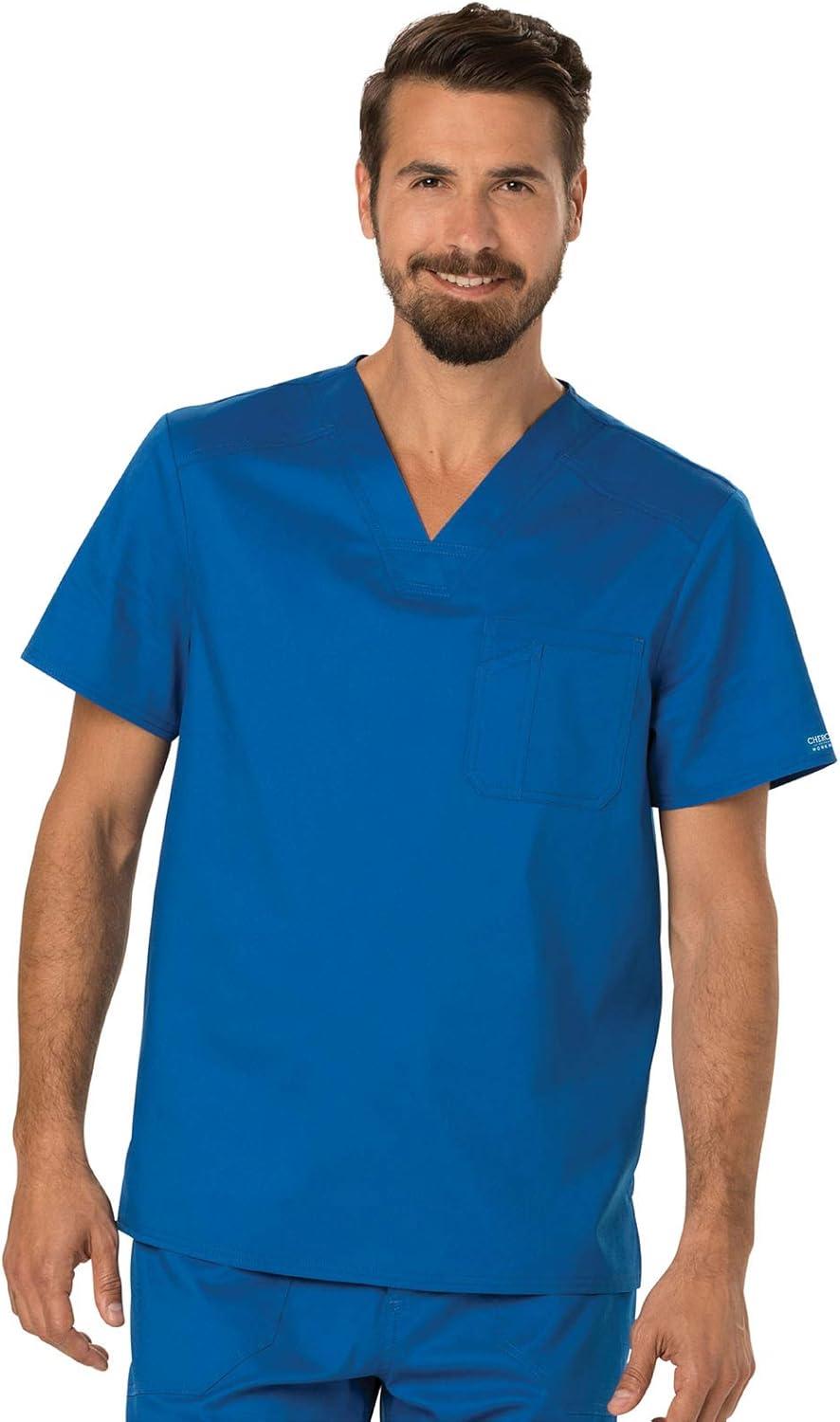 imageCherokee Premium Scrub Set for Men Modern Fit VNeck Top WW690 with Tapered Leg Button Closure amp Inside Drawstring Pant WW140Royal