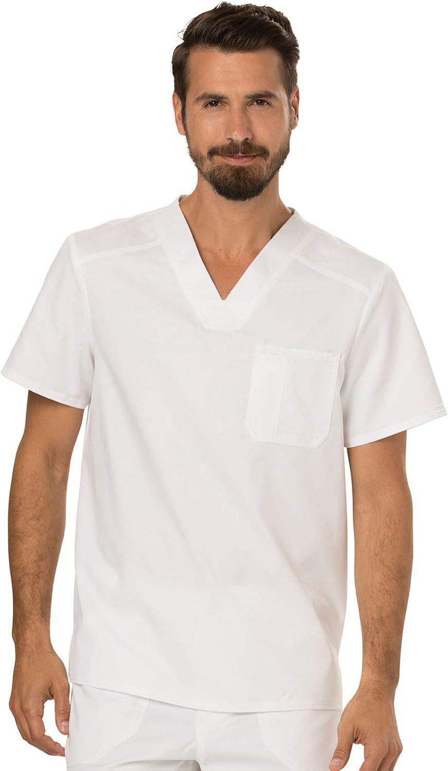 imageCherokee Premium Scrub Set for Men Modern Fit VNeck Top WW690 with Tapered Leg Button Closure amp Inside Drawstring Pant WW140White
