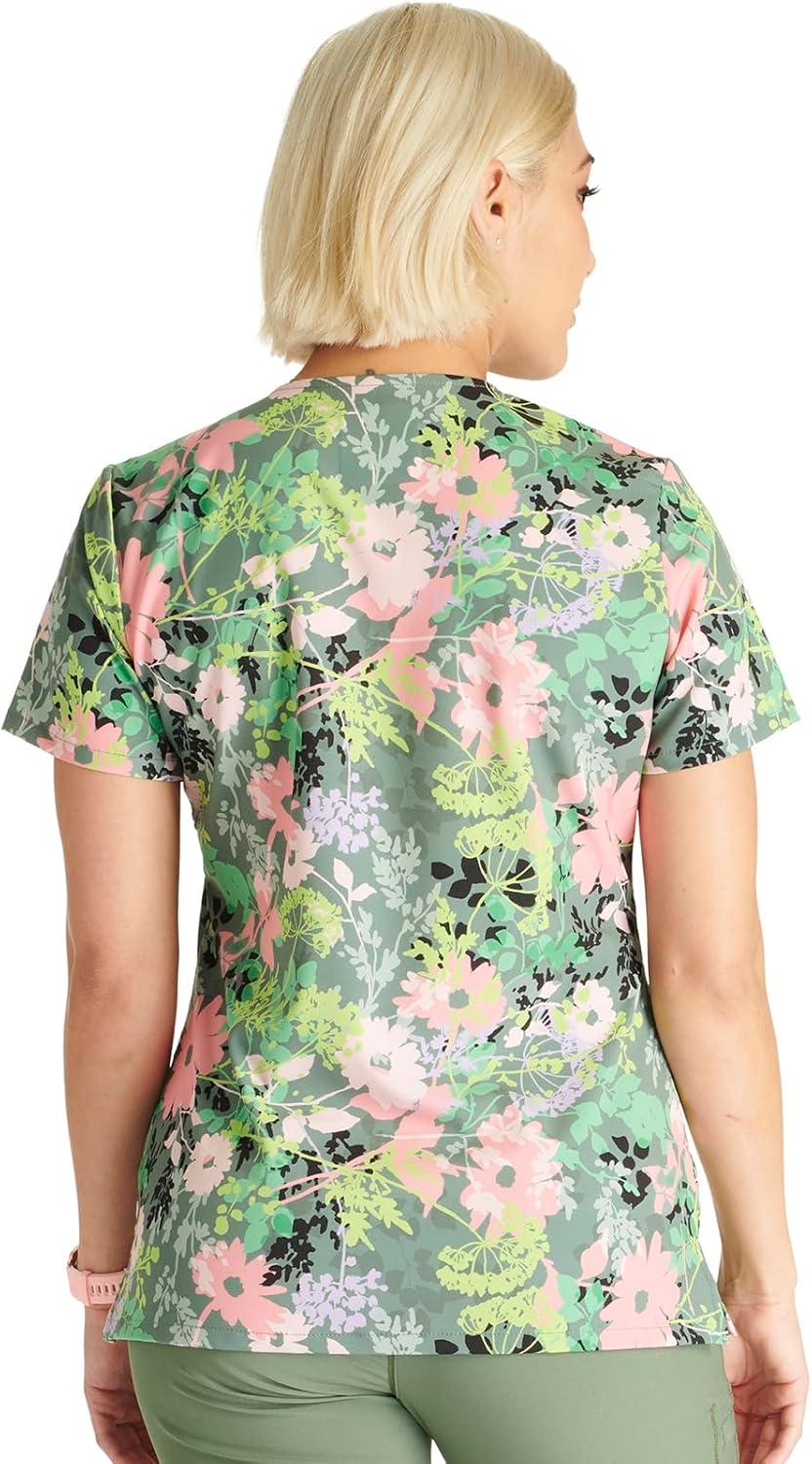 imageCherokee Prints Women Scrubs Top Mock Wrap Print CK688Botanics in Bloom