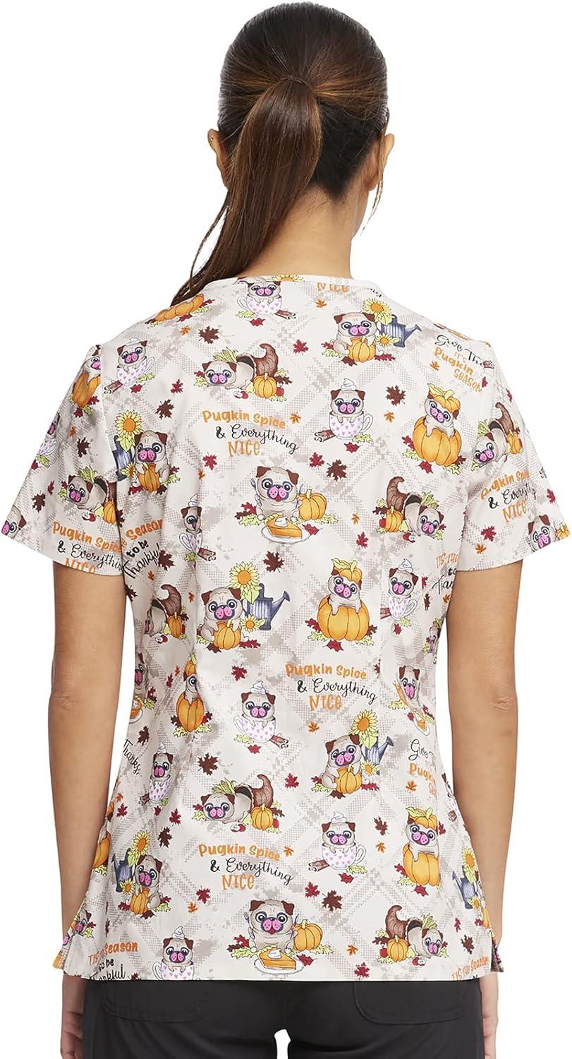 imageCherokee Prints Women Scrubs Top VNeck Print CK646Pugkin Spice Season