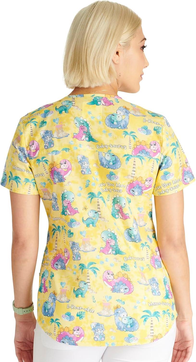 imageCherokee Prints Women Scrubs Top VNeck Print CK652Babysaur Love