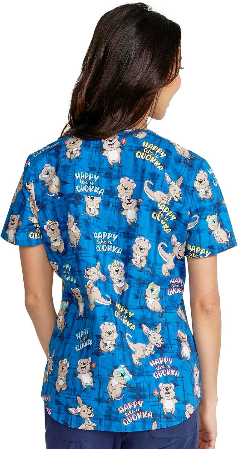 imageCherokee Prints Women Scrubs Top VNeck Print CK652Happy as a Quokka