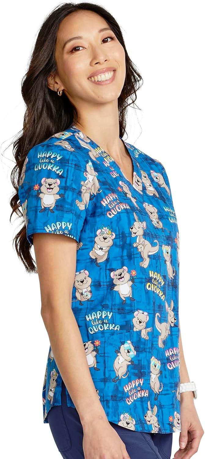 imageCherokee Prints Women Scrubs Top VNeck Print CK652Happy as a Quokka