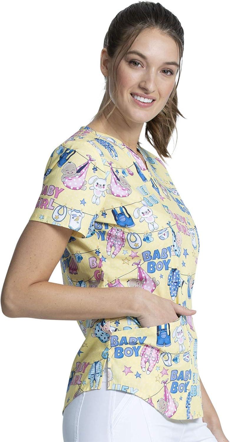 imageCherokee Prints Women Scrubs Top VNeck Print CK652Hey Baby