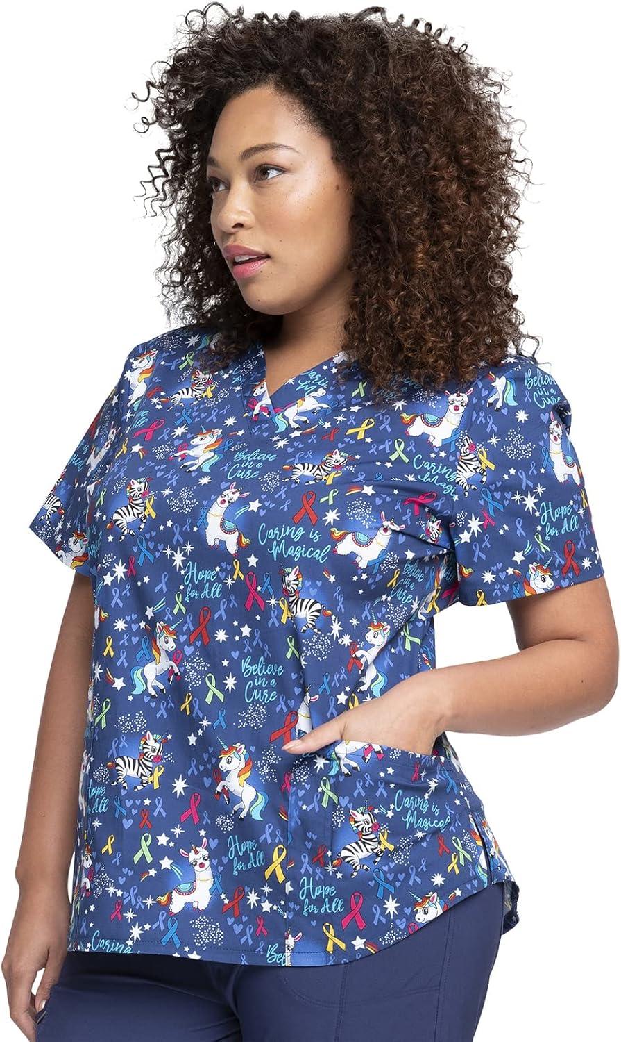imageCherokee Prints Women Scrubs Top VNeck Print CK652Magical Care