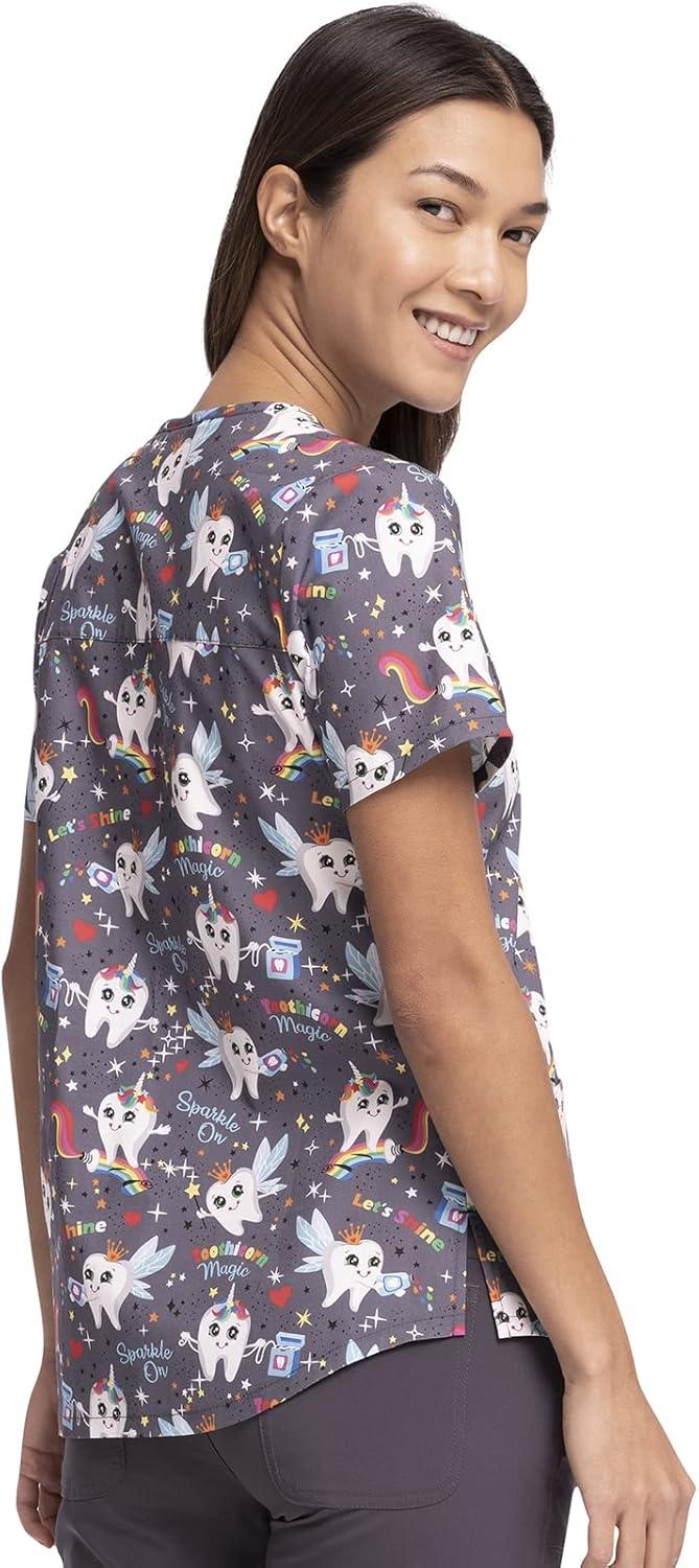 imageCherokee Prints Women Scrubs Top VNeck Print CK652Toothicorn Magic