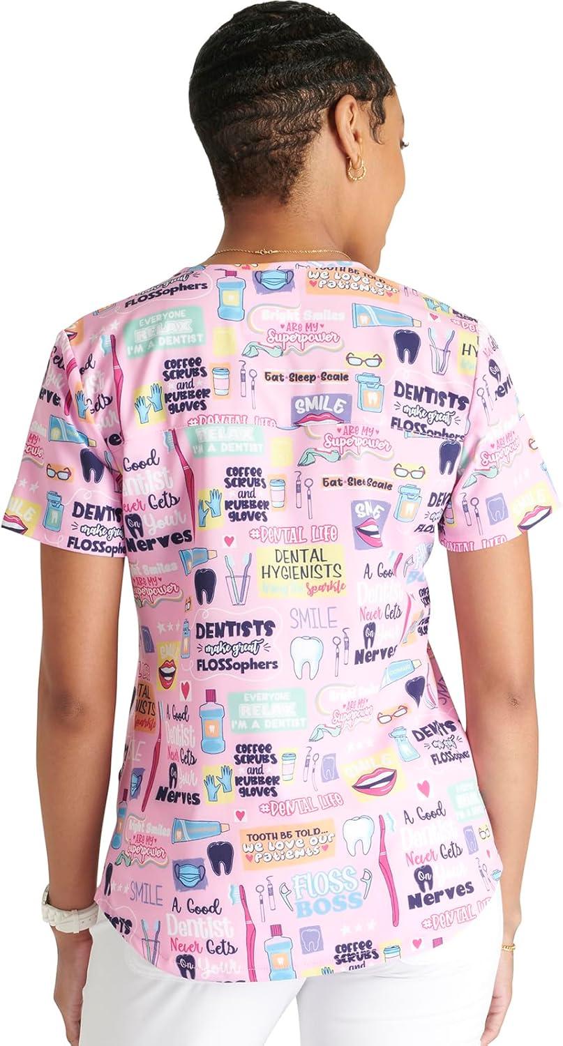imageCherokee Prints Women Scrubs Top VNeck Print CK662Dental Life