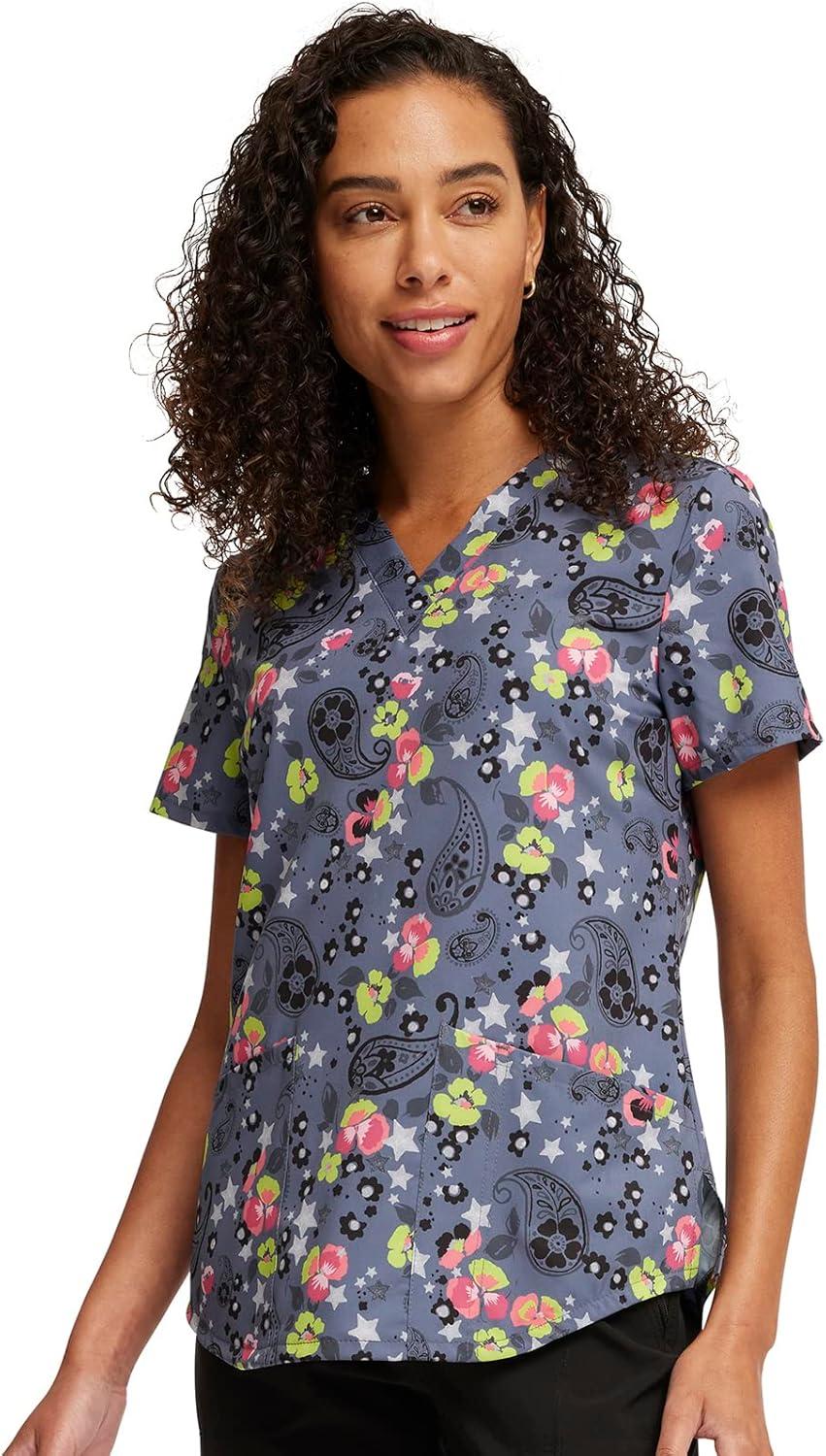 imageCherokee Prints Women Scrubs Top VNeck Print CK662Paisley Petals