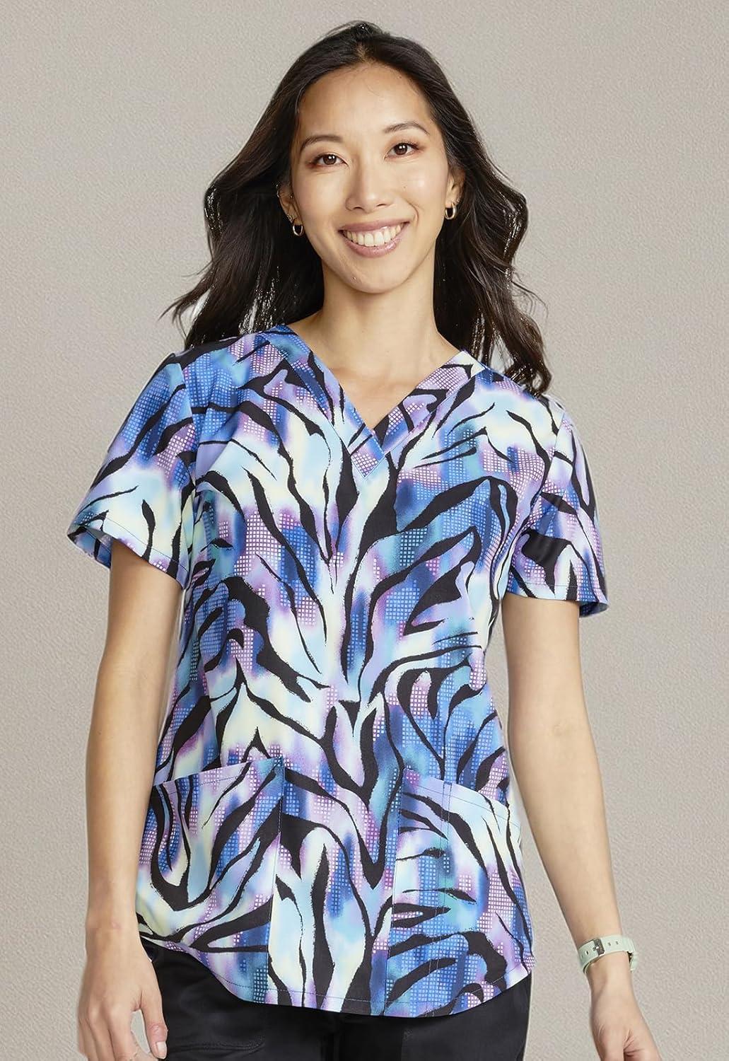 imageCherokee Prints Women Scrubs Top VNeck Print CK662Wild Abstract