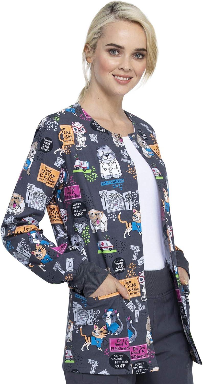 imageCherokee Prints Women Warm Up Scrubs Jacket Snap Front CK301Purramedics