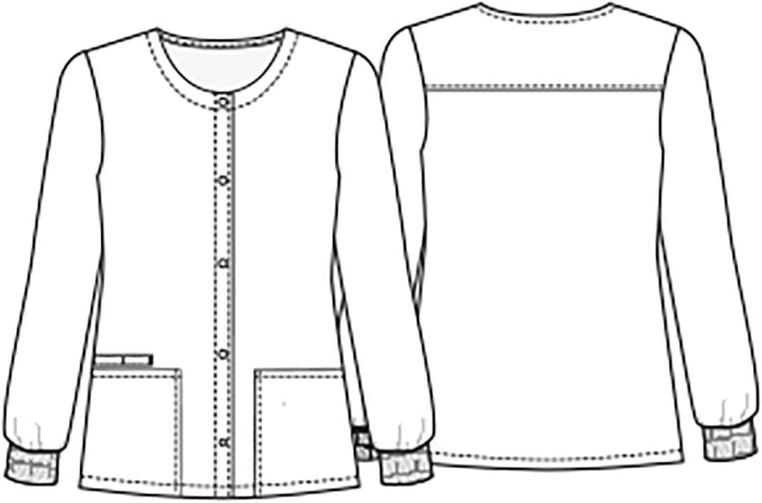imageCherokee Scrub Jackets For Woman Printed Snap Front Modern Classic Fit 2 Pockets RibKnit Cuffs CK321Happy Holidogs
