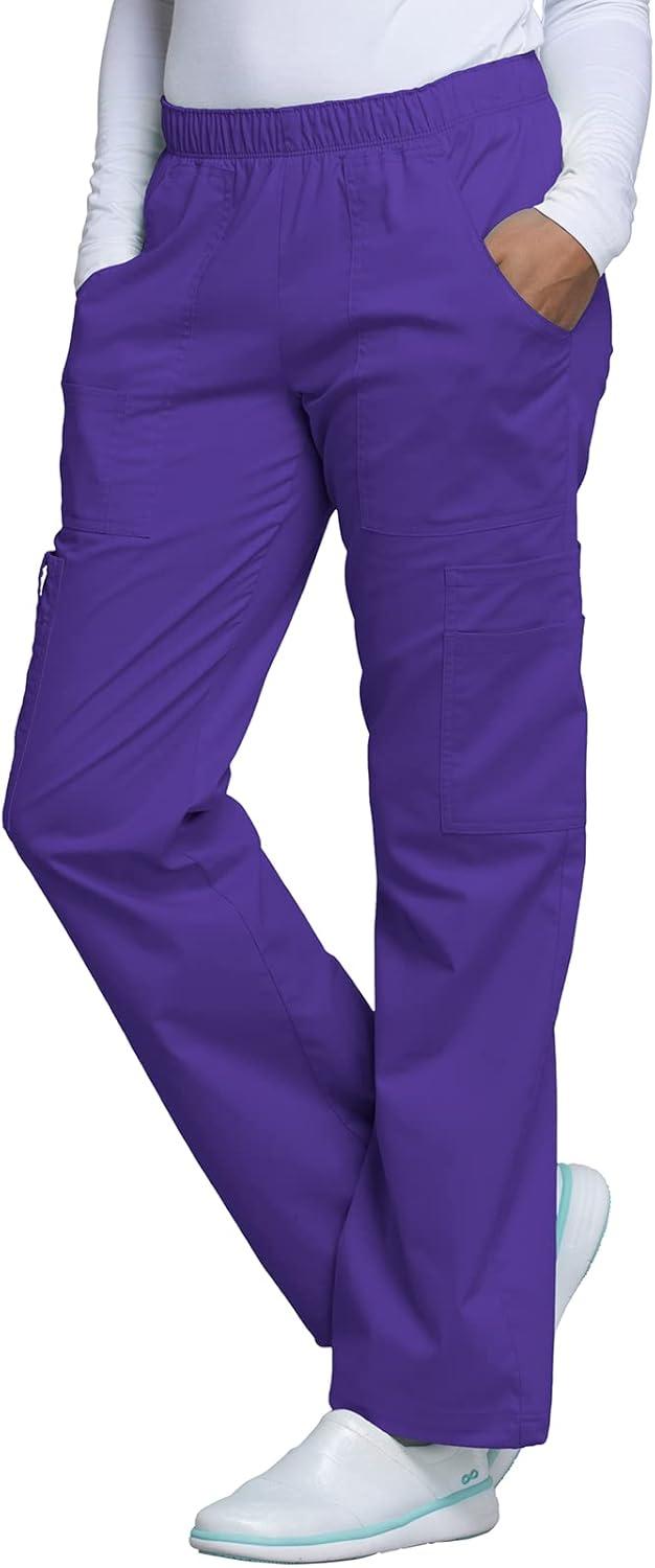 imageCherokee Scrub Pants for Women Mid Rise PullOn Cargo Medical Uniform 7 Pocket Elastic Waist Adjustable Hem Stretch 4005Grape