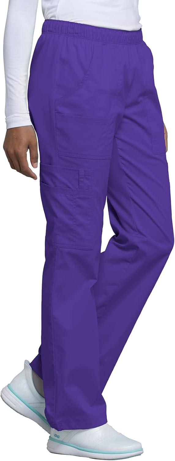 imageCherokee Scrub Pants for Women Mid Rise PullOn Cargo Medical Uniform 7 Pocket Elastic Waist Adjustable Hem Stretch 4005Grape