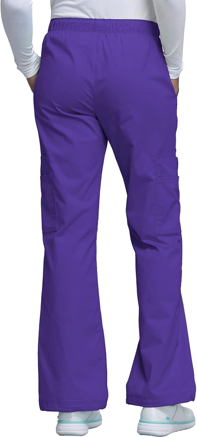 imageCherokee Scrub Pants for Women Mid Rise PullOn Cargo Medical Uniform 7 Pocket Elastic Waist Adjustable Hem Stretch 4005Grape