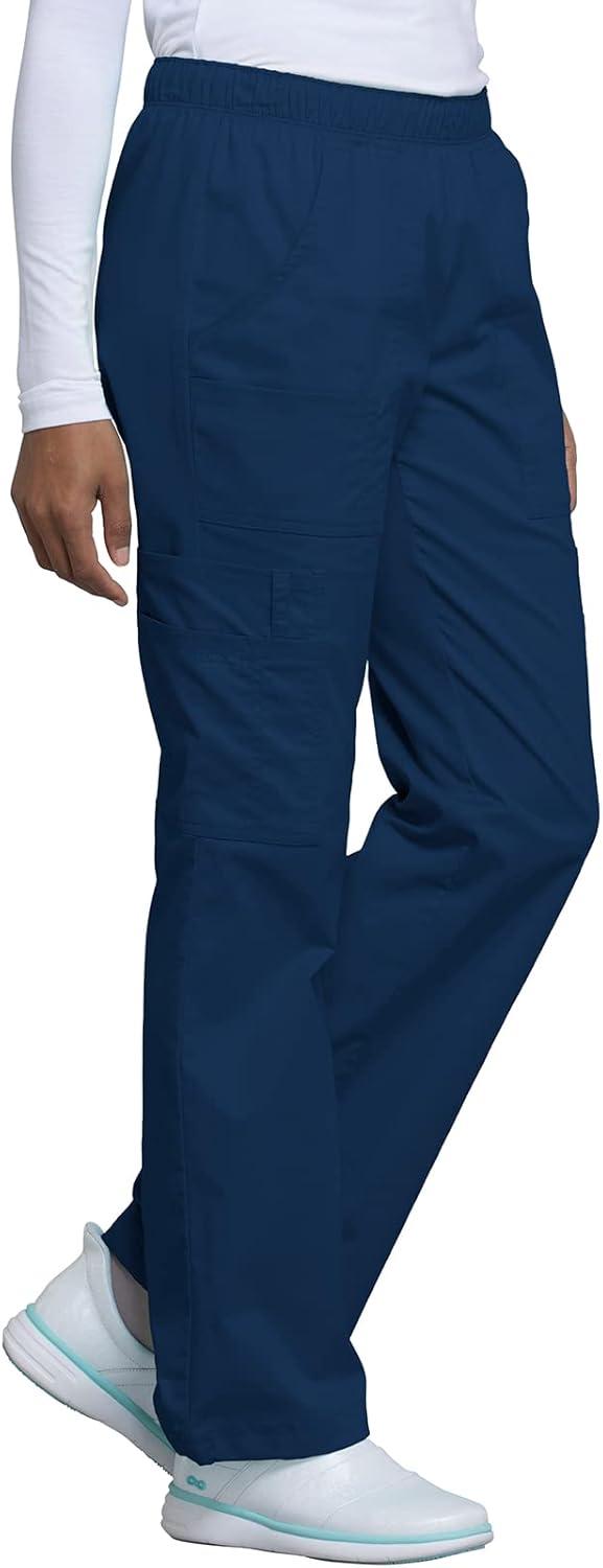 imageCherokee Scrub Pants for Women Mid Rise PullOn Cargo Medical Uniform 7 Pocket Elastic Waist Adjustable Hem Stretch 4005Navy