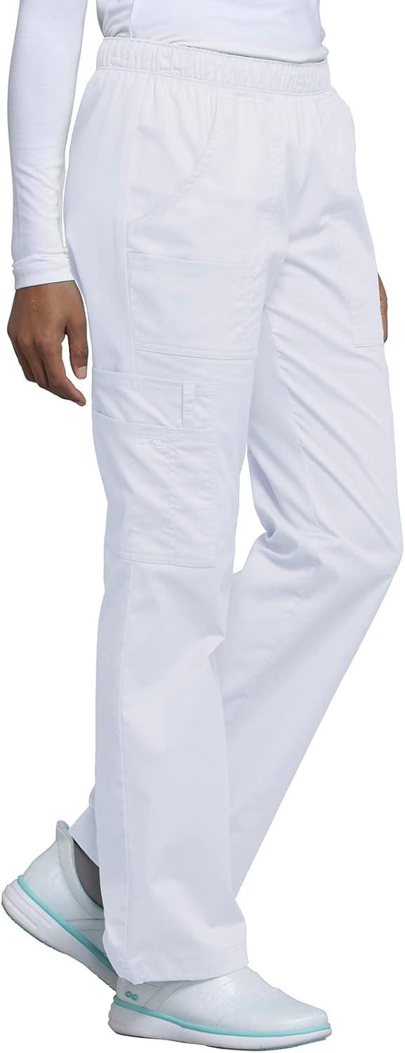 imageCherokee Scrub Pants for Women Mid Rise PullOn Cargo Medical Uniform 7 Pocket Elastic Waist Adjustable Hem Stretch 4005White