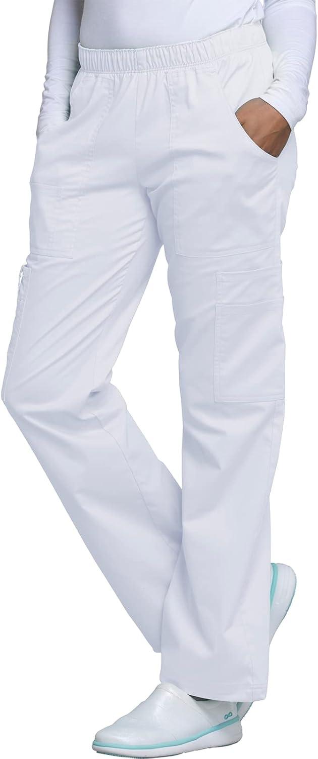 imageCherokee Scrub Pants for Women Mid Rise PullOn Cargo Medical Uniform 7 Pocket Elastic Waist Adjustable Hem Stretch 4005White