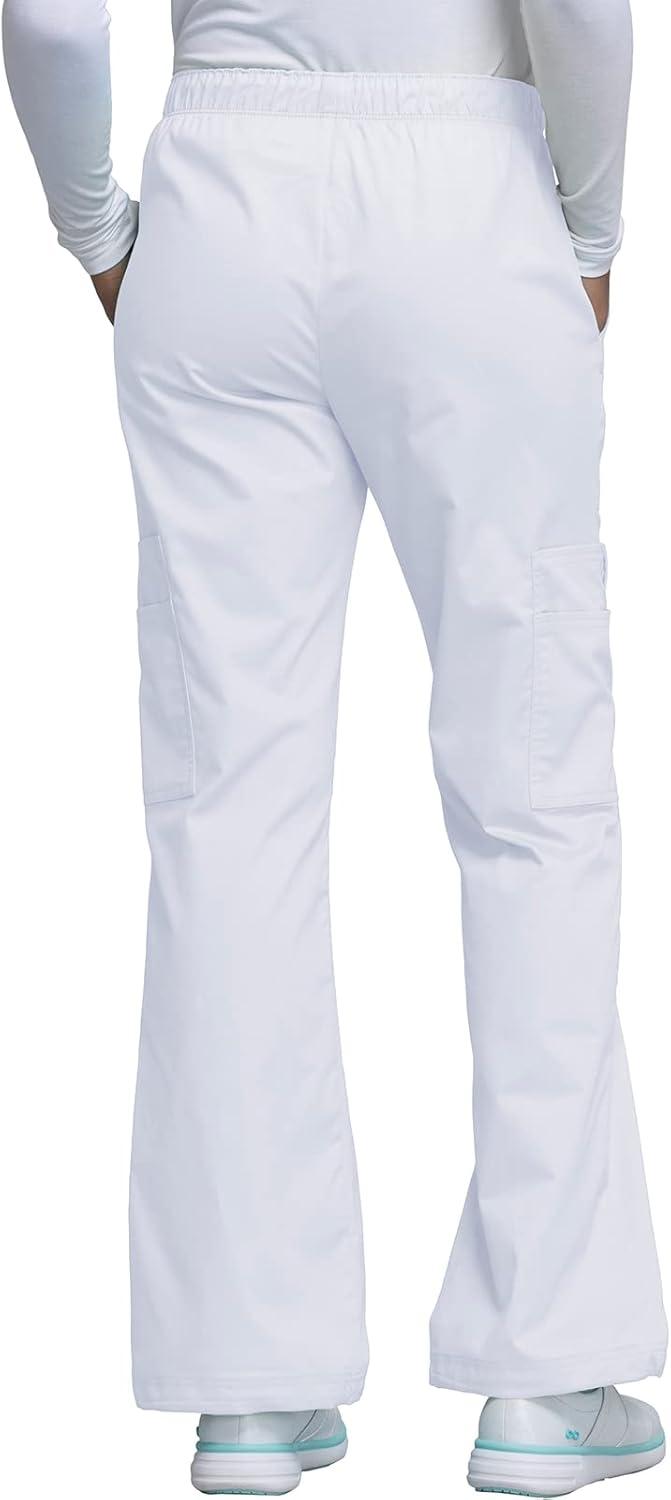 imageCherokee Scrub Pants for Women Mid Rise PullOn Cargo Medical Uniform 7 Pocket Elastic Waist Adjustable Hem Stretch 4005White